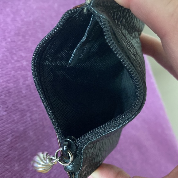 Brighton Leather ID Case Change Purse Pebbled Black Leather Croc Embossed Brown - Picture 4 of 6